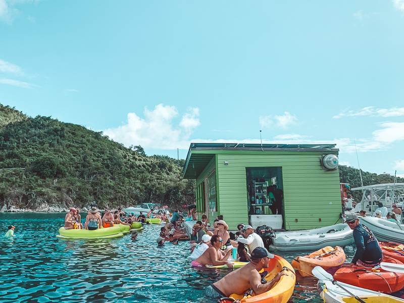 Rafts around Lime Out floating taco bar in St John USVI