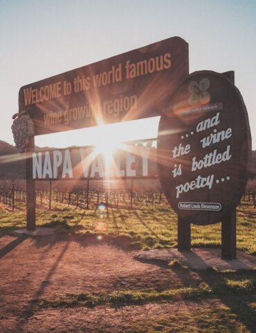 napa valley welcome sign at sunset