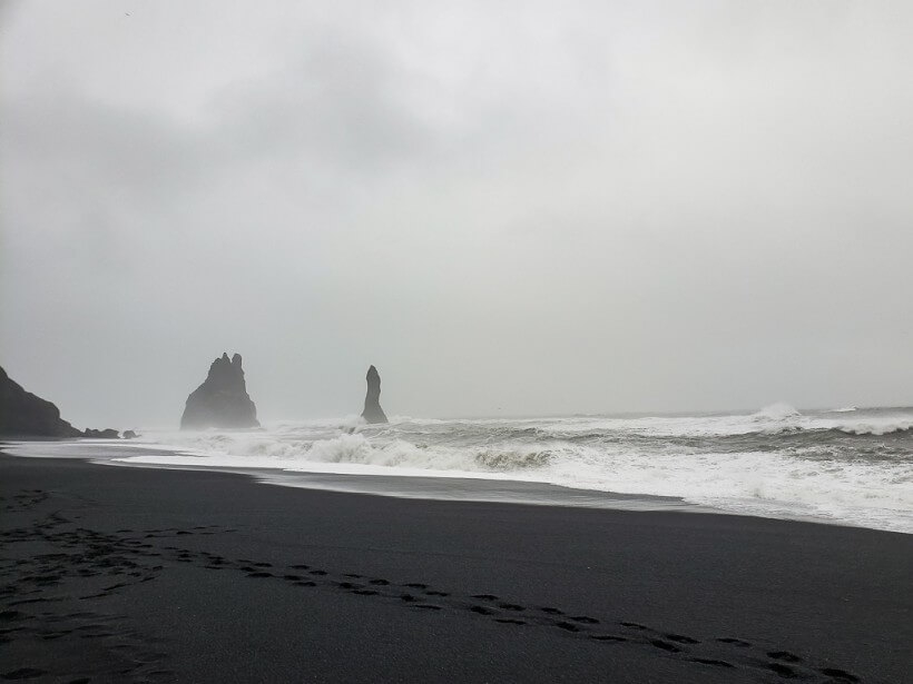 Desaturated landscape on rainy day at Black sand beach on south coast - 4 Days in Iceland