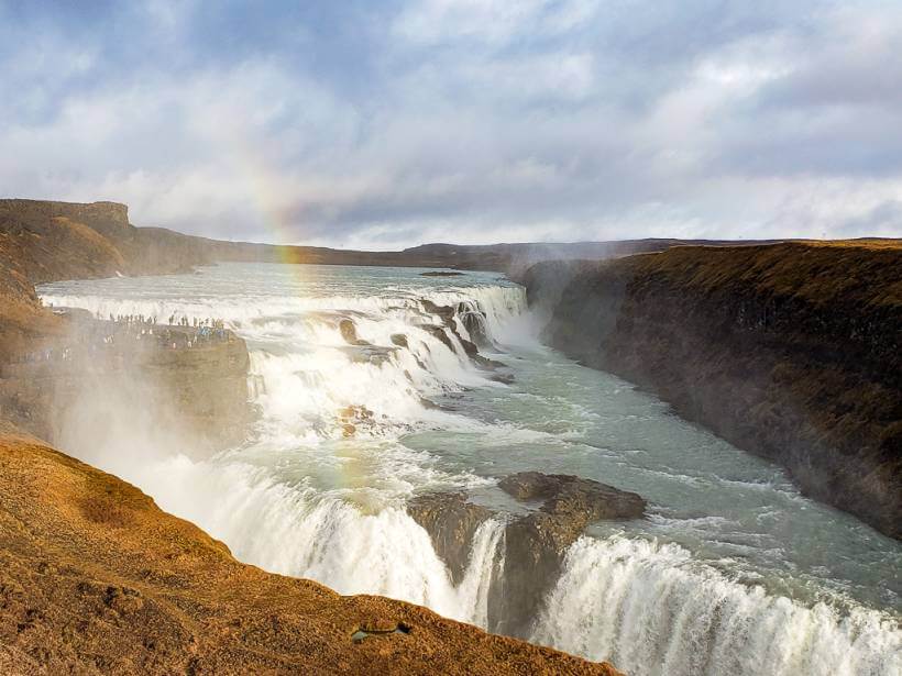 Rainbow over Gulfoss waterfall on Golden Circle - 4 days in Iceland