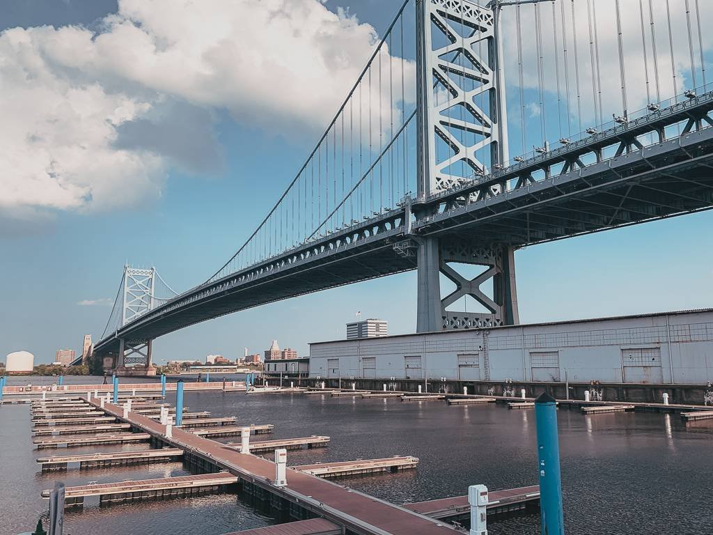 view of Ben Franklin Bridge from Morgan's Pier