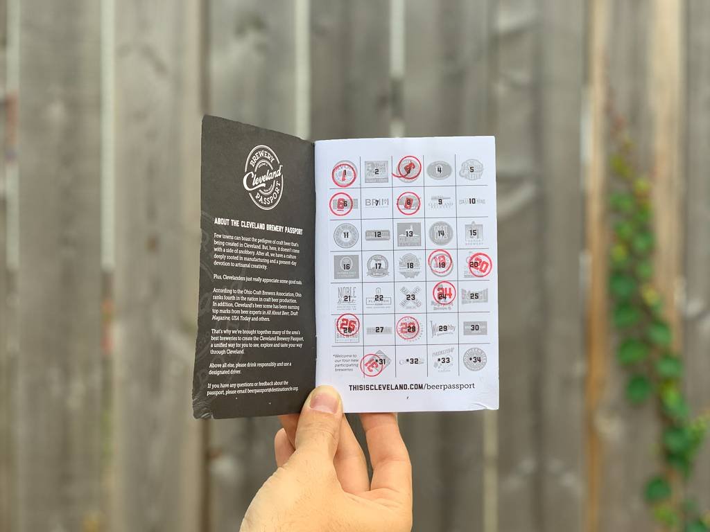 picture of the cleveland brewery passport with red stamps inside
