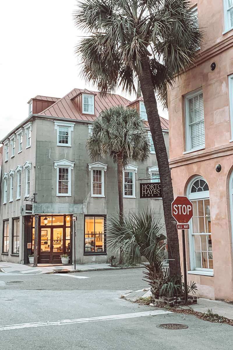 romantic charleston streets lit up in the evening - romantic things to do in Charleston SC