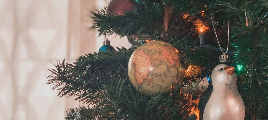 antique map ornament hanging in Christmas tree - gifts for map lovers
