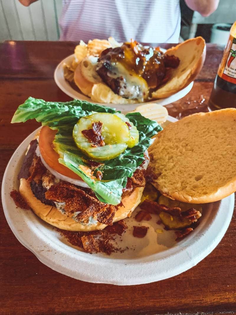 Bacon blue cheese burger at Skinny Legs - best restaurants in St John USVI