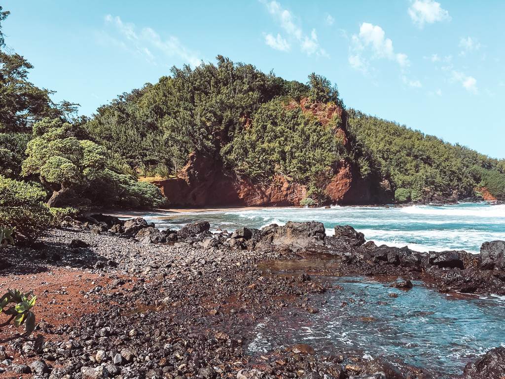 red sand beach off road to hana in maui