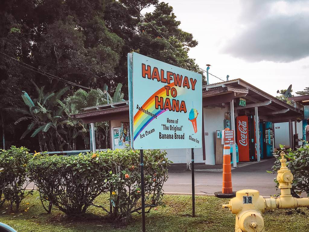 colorful halfway to hana sign