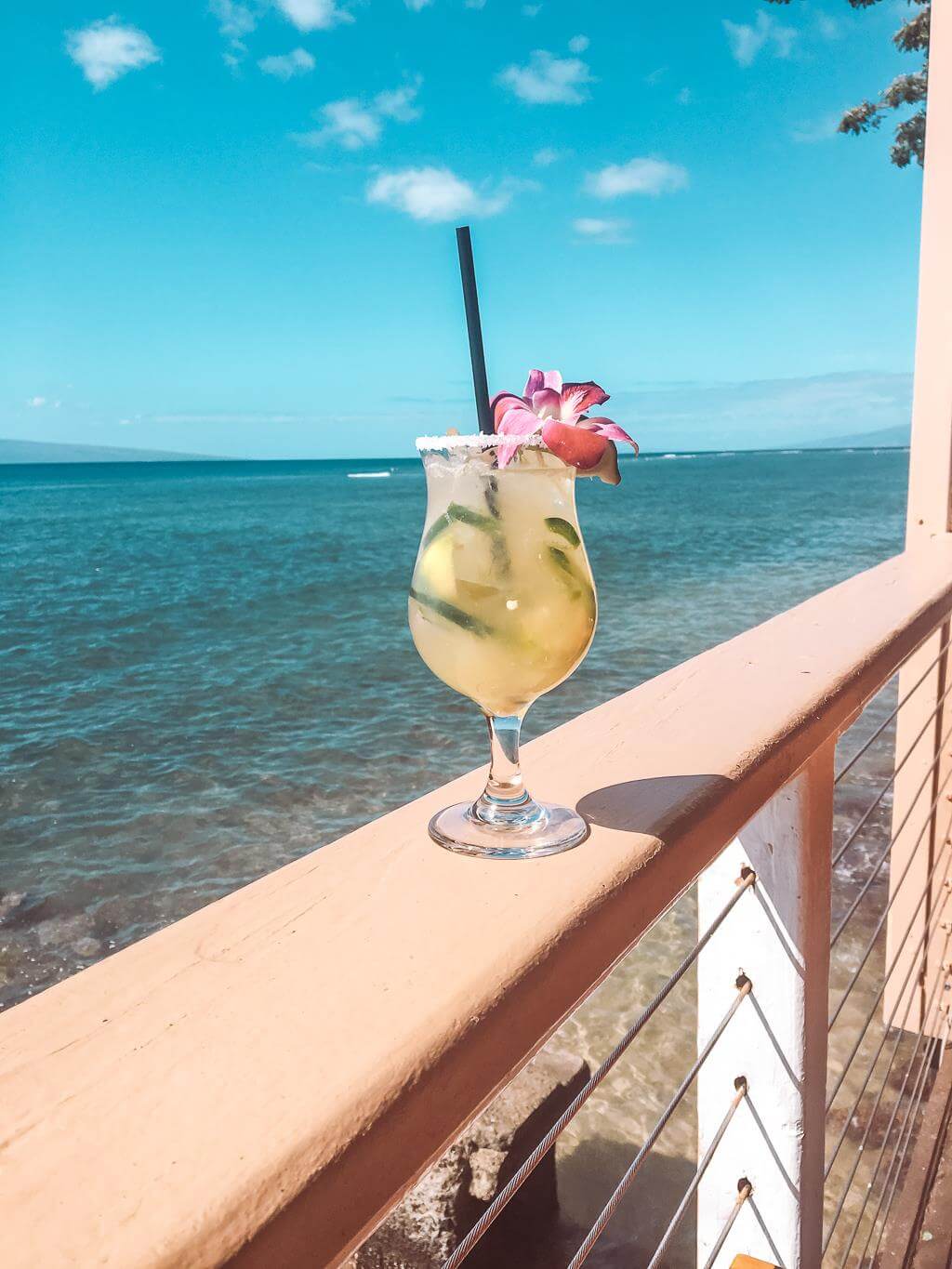 cocktail at restaurant on the water in lahaina