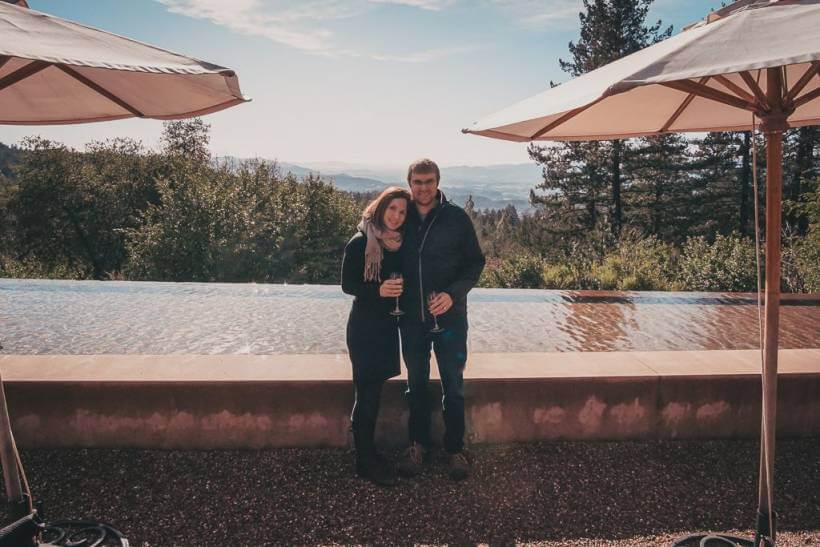 couple at cade estate winery in napa