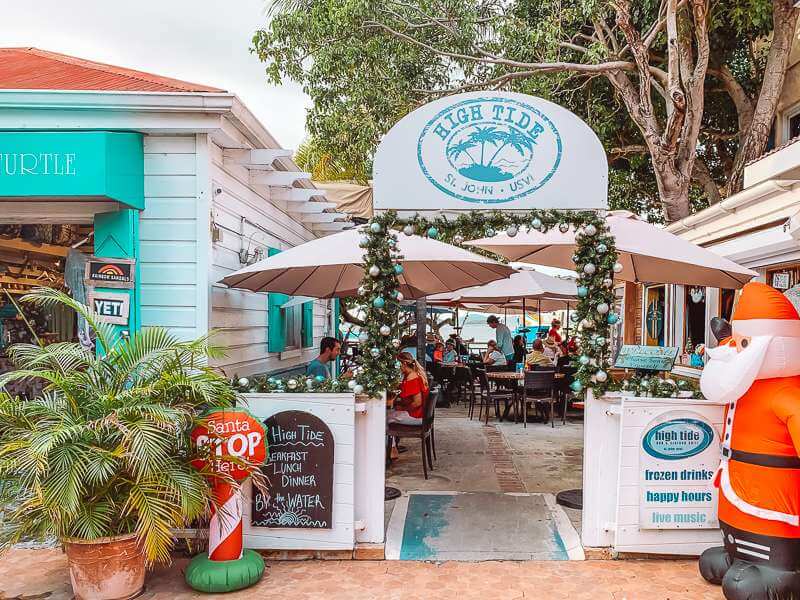 High Tide in Cruz Bay all decorated for Christmas in St John USVI