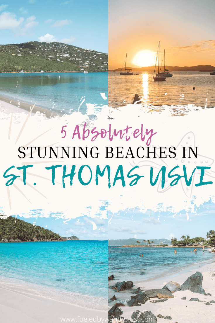 The top five St Thomas beaches that should be included in every Virgin Islands itinerary.  A visit to these beaches is one of the top things to do on a St Thomas vacation.  Just add sunscreen, a towel, and sunglasses and you're good to go for your USVI trip! #stthomas #virginislands #usvi #stthomasvacation