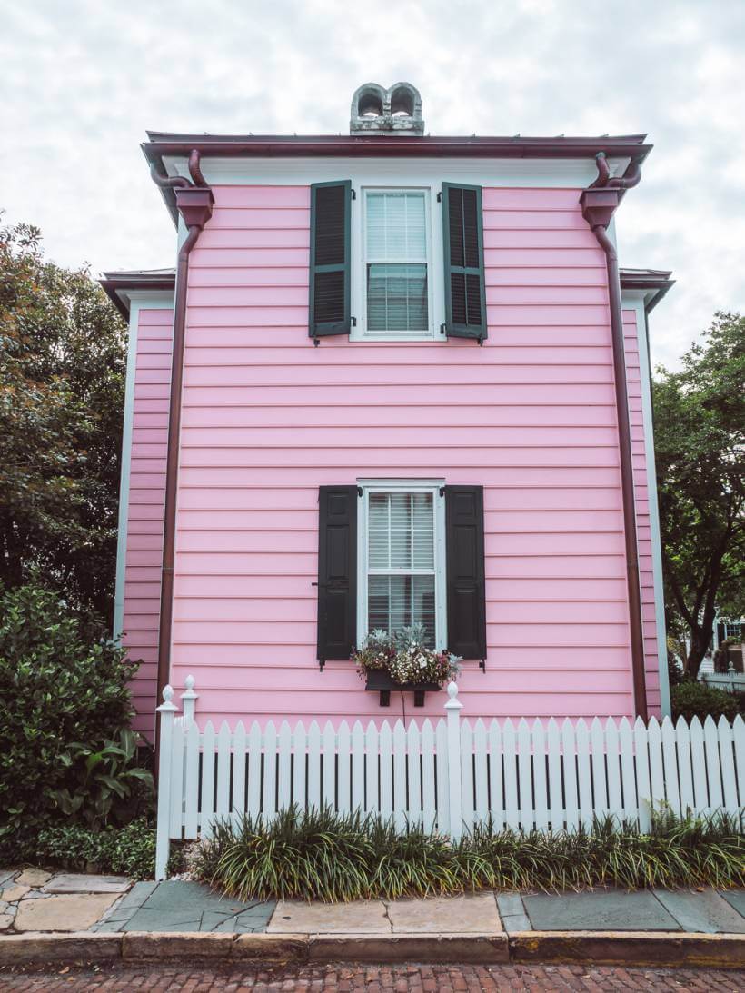 Adorable narrow pink house facade off of Church Street