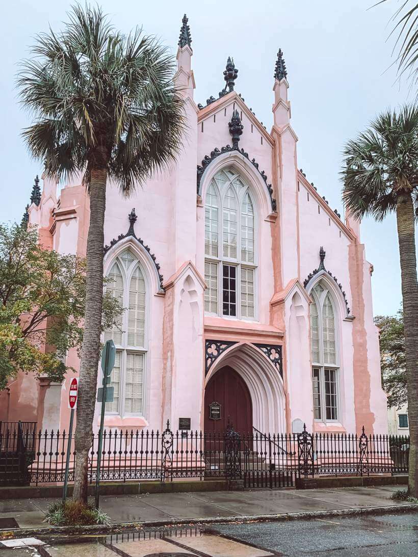 pink French Huguenot Church as seen during 3 days in Charleston