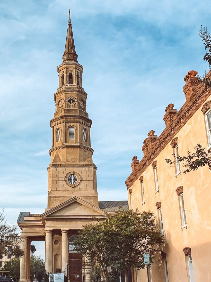 Brown stone steeple of St. Philips Church - 3 Days in Charleston