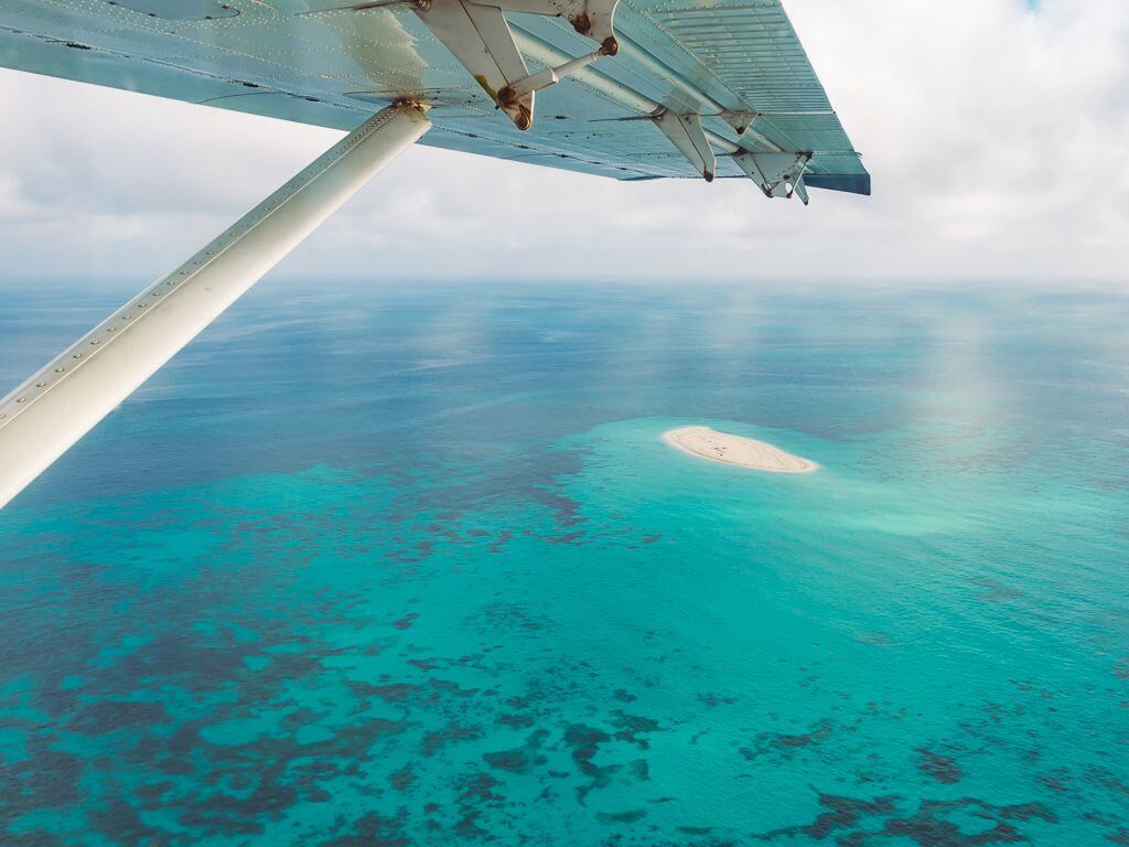 An island seen from the seaplane on a Dry Tortugas day trip