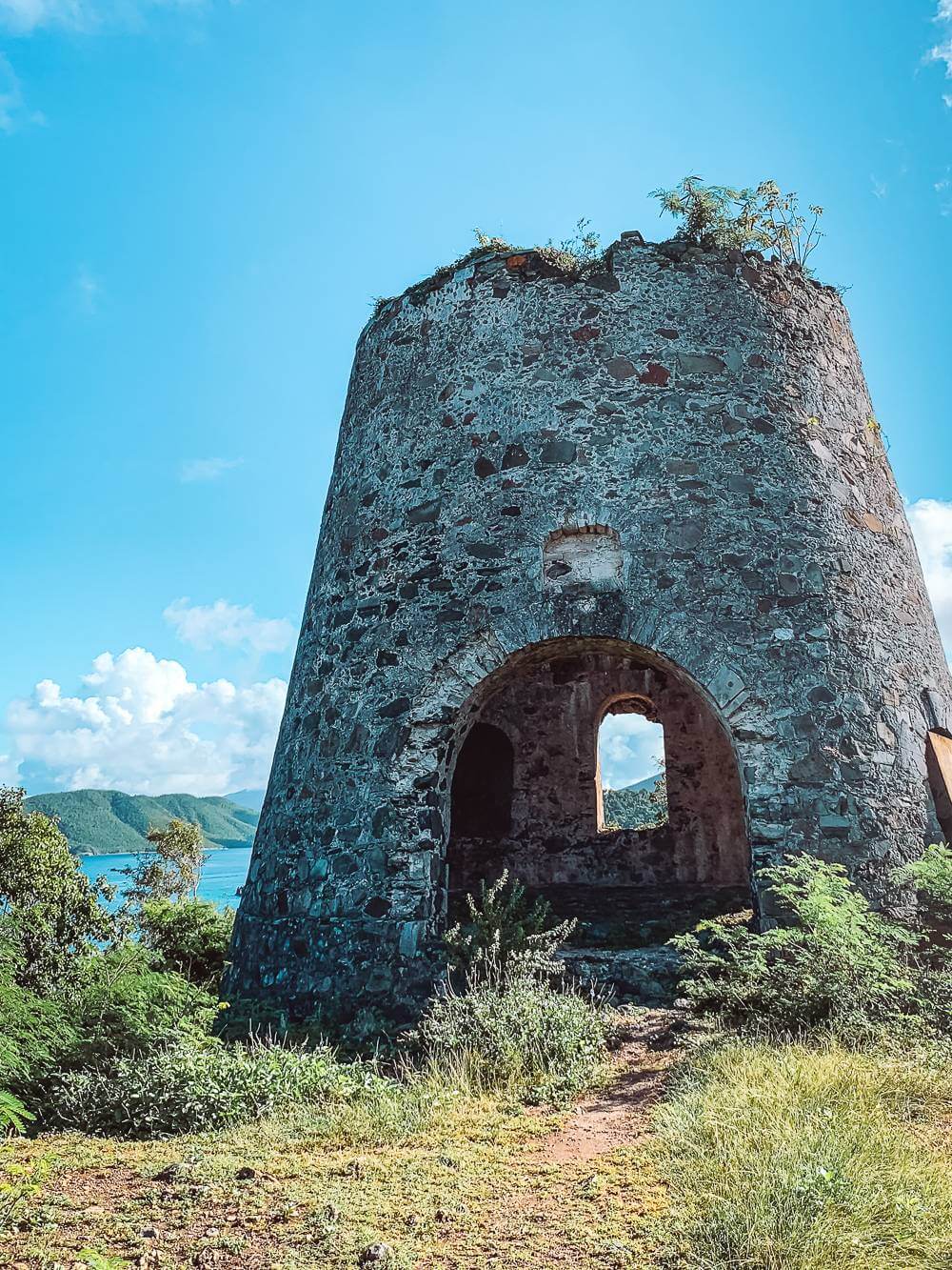 Peace Hill windmill overlooking various North Shore beaches in St John USVI