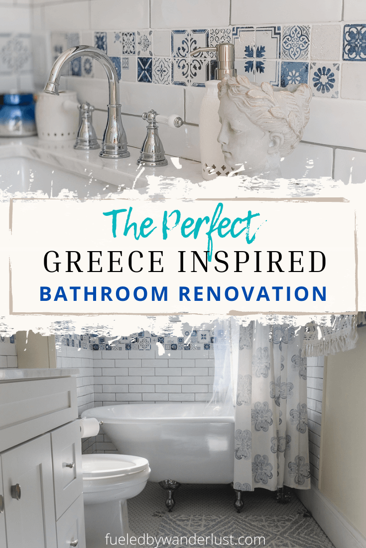 If you are dreaming of Greece inspired interiors in your home, you'll love a peek inside our recent bathroom reno. The blue domes of Santorini, Greece inspired our complete bathroom renovation. Here are the best tips, colors, and products to add Greece vibes to your beautiful house!