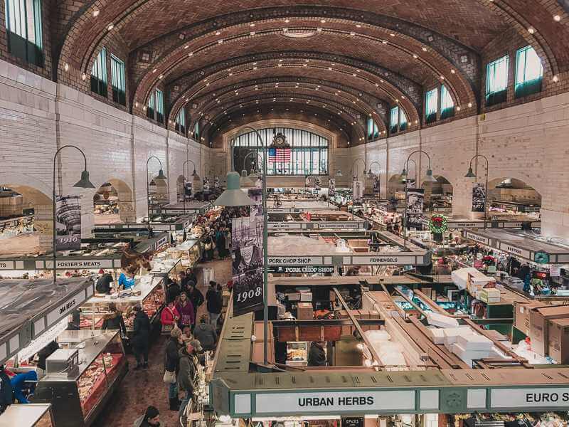 brick interior and stalls of Westside Market in Cleveland