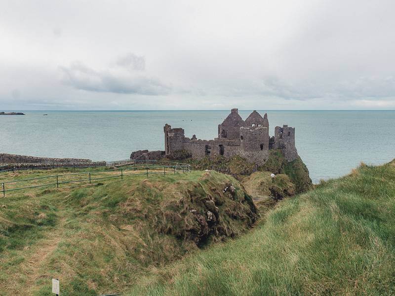 View of stone shell of Dunluce Castle in Northern Ireland