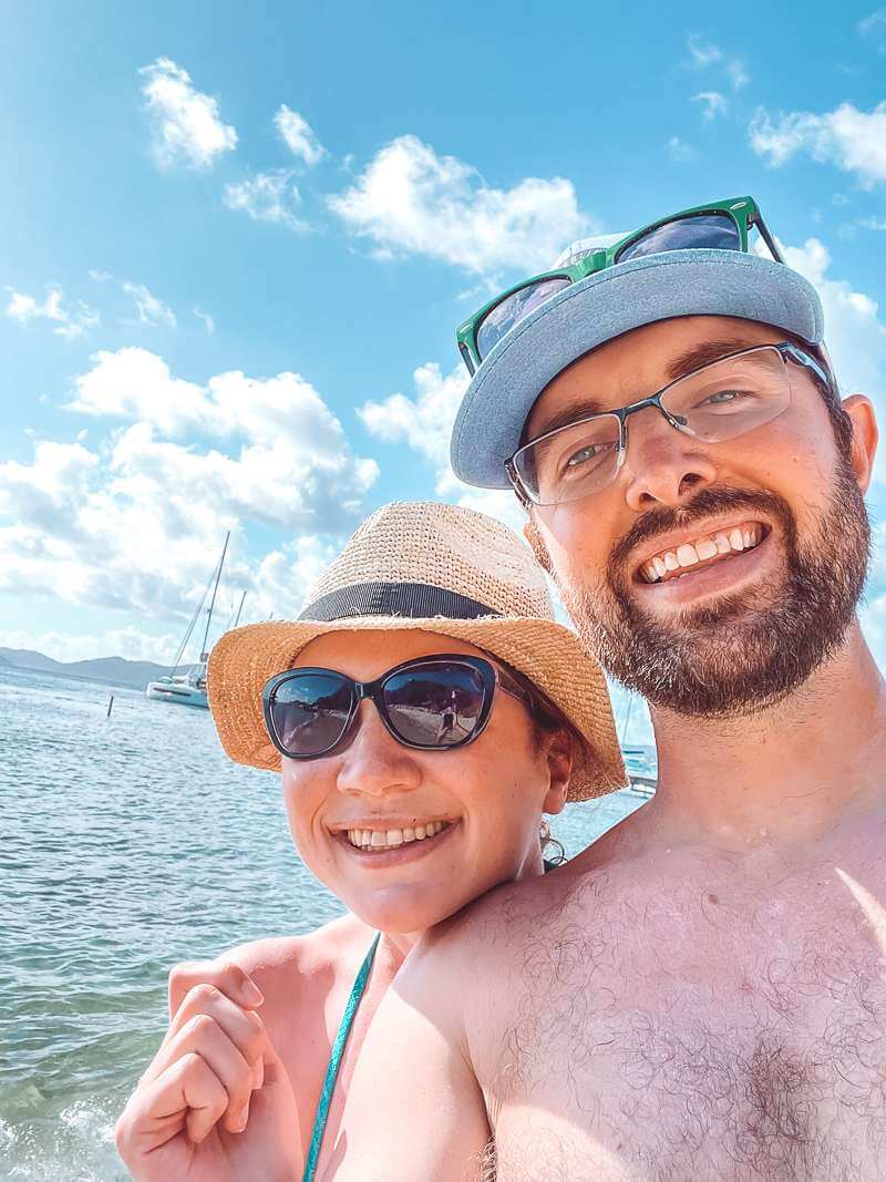 Selfie of couple at beach on Cooper Island