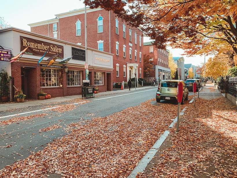 Leaves strewn across the road in Salem during fall