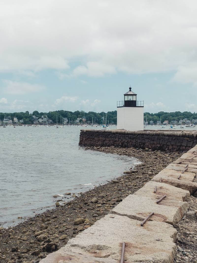 View of walking path up to Derby Point Lighthouse in Salem Harbor