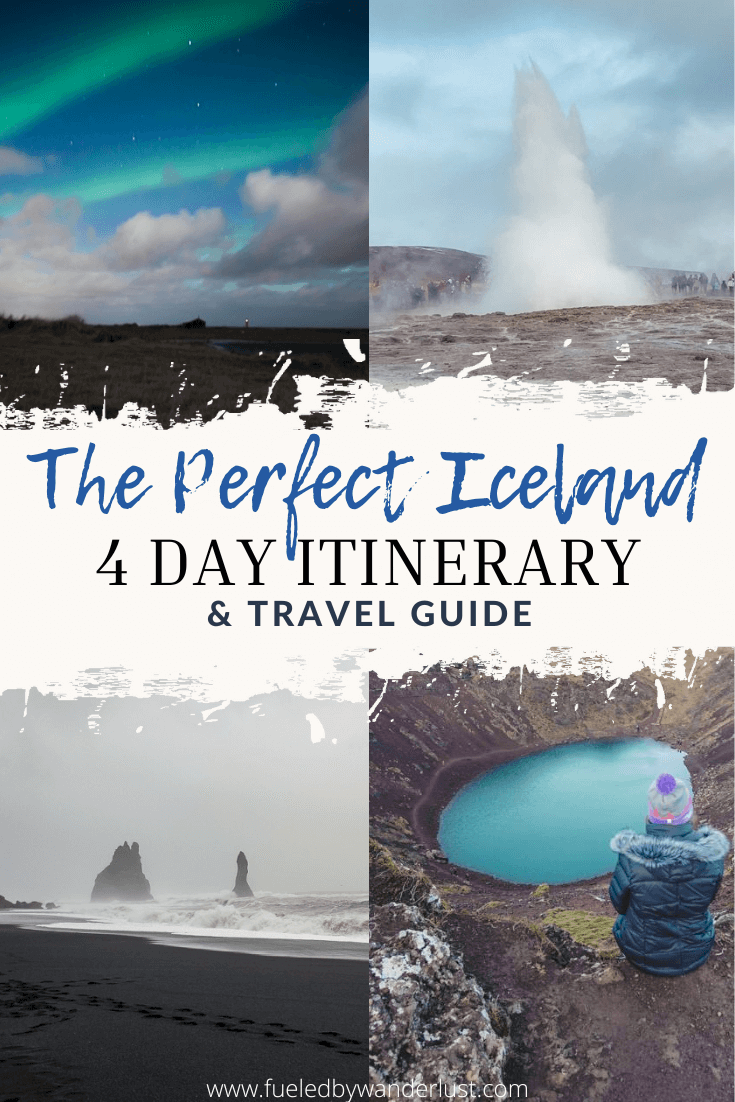 Spending 4 days in Iceland soon, and want to make the most of your travel?  This perfect Iceland itinerary will show you the best things to do in a 4 day trip, including the Blue Lagoon, Golden Circle, and South Coast.  Includes tips for adding a Northern Lights sighting to your Iceland trip!  