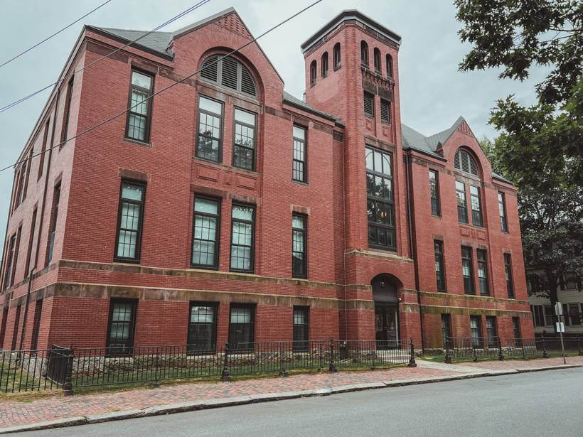Red brick three story building of Philips Elementary School from Hocus Pocus