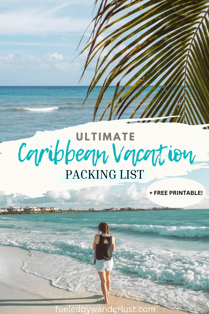 The ultimate packing list for a Caribbean vacation full of ideas for packing light. No matter what Caribbean Island you're headed to, this perfect carry-on only packing list covers everything you need for your destination, from swimsuits to snorkel gear. Whether you are taking a Caribbean vacation as a couple, family, or solo, this Caribbean packing list will keep your trip cheap by avoiding checked bag fees.  Plus, bringing less leaves more room for relaxation!