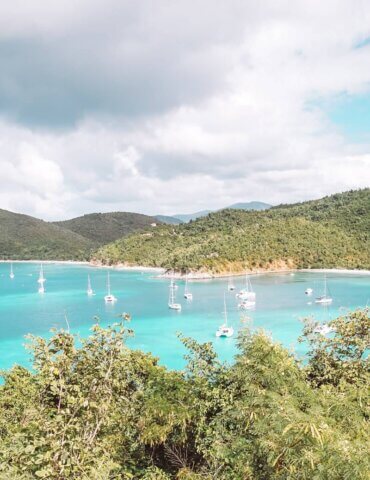 View from the Maho Bay overlook to Maho Bay Beach and Francis Bay Beach - st john caribbean