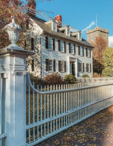 White exterior of Ropes Mansion in the fall - best things to do in Salem, MA in October