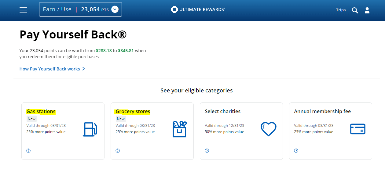 Pay yourself back categories in Chase Ultimate Rewards