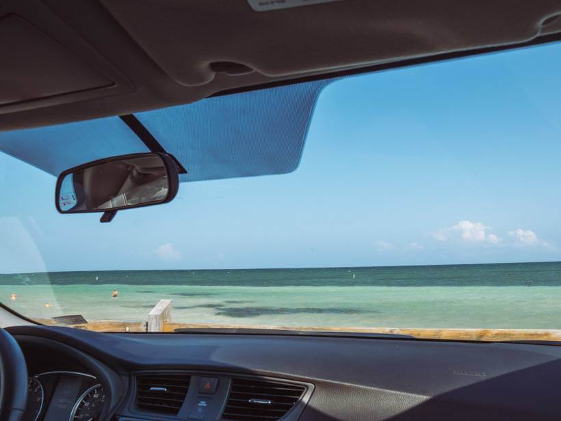 View of Bahia Honda State Park through rental car windshield