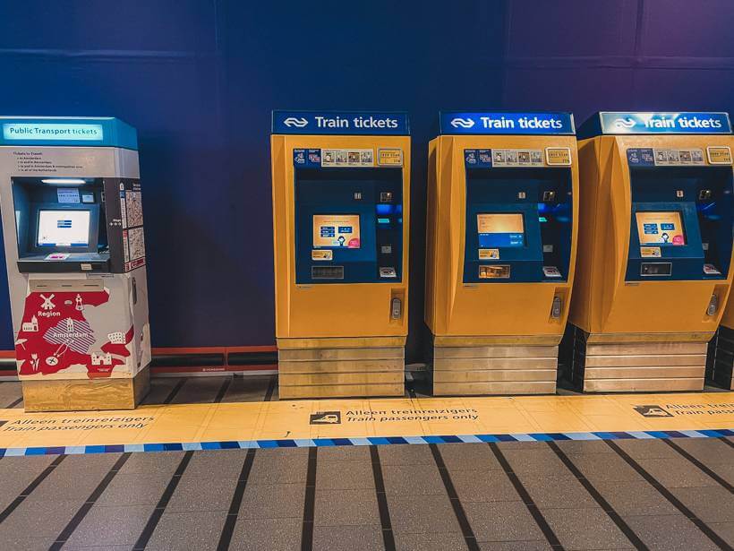 Kiosks for purchasing train tickets at Schipol Airport