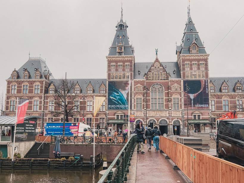 Exterior of the Rijksmuseum in Amsterdam on an overcast day