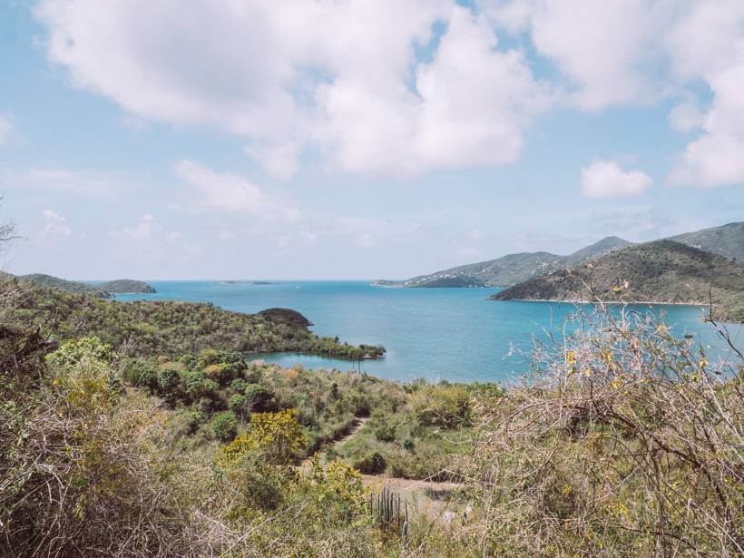 Bright blue Caribbean waters of Coral Bay and Hurricane Hole