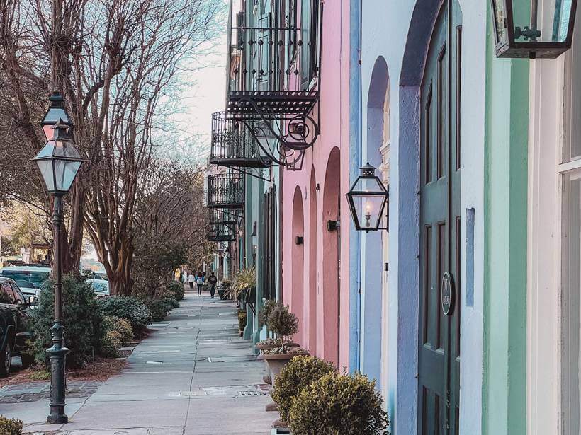 Looking down E Bay Street towards the Rainbow Row in Charleston, South Carolina