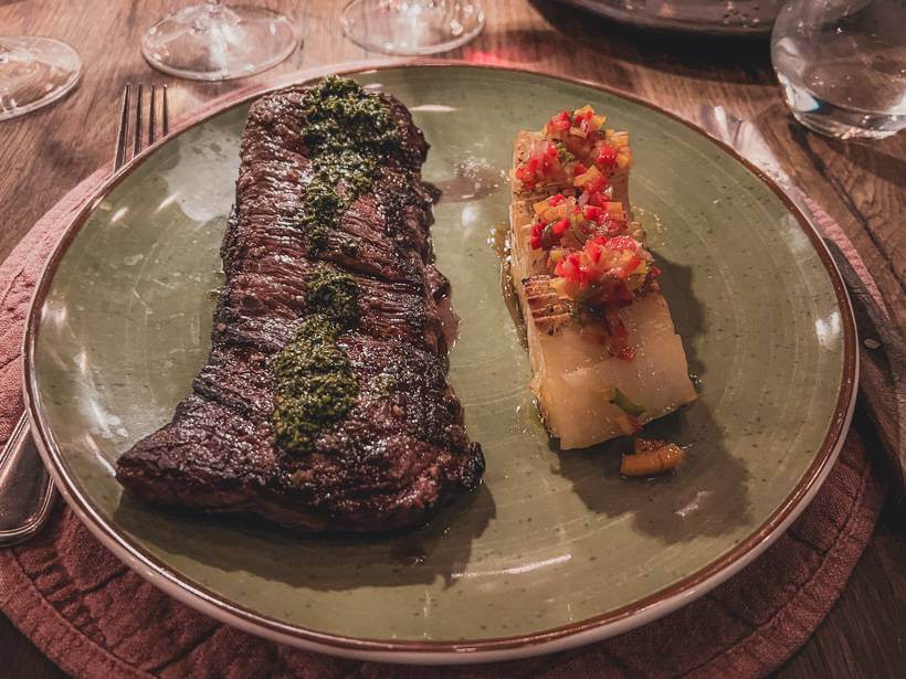 Steak and potato entree at Fuegos de Apalta in Chile