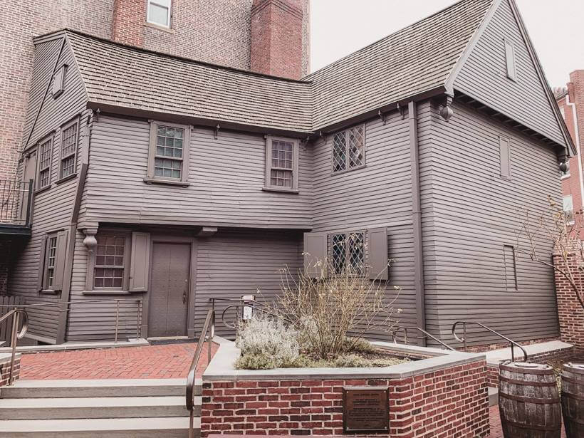Gray exterior of Paul Revere House in North End