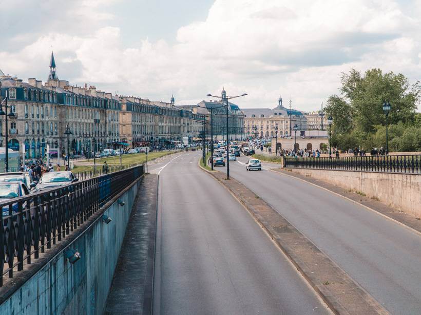View of the highway driving into the city of Bordeaux, France