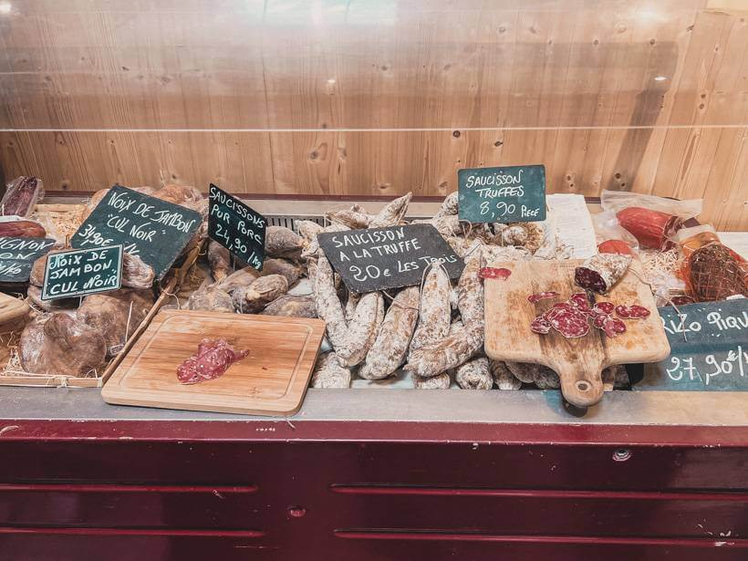A lovely spread of charcuterie at a shop in Saint-Emilion, France