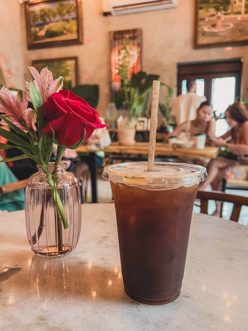 Ice coffee on table in a trendy cafe - Old San Juan itinerary